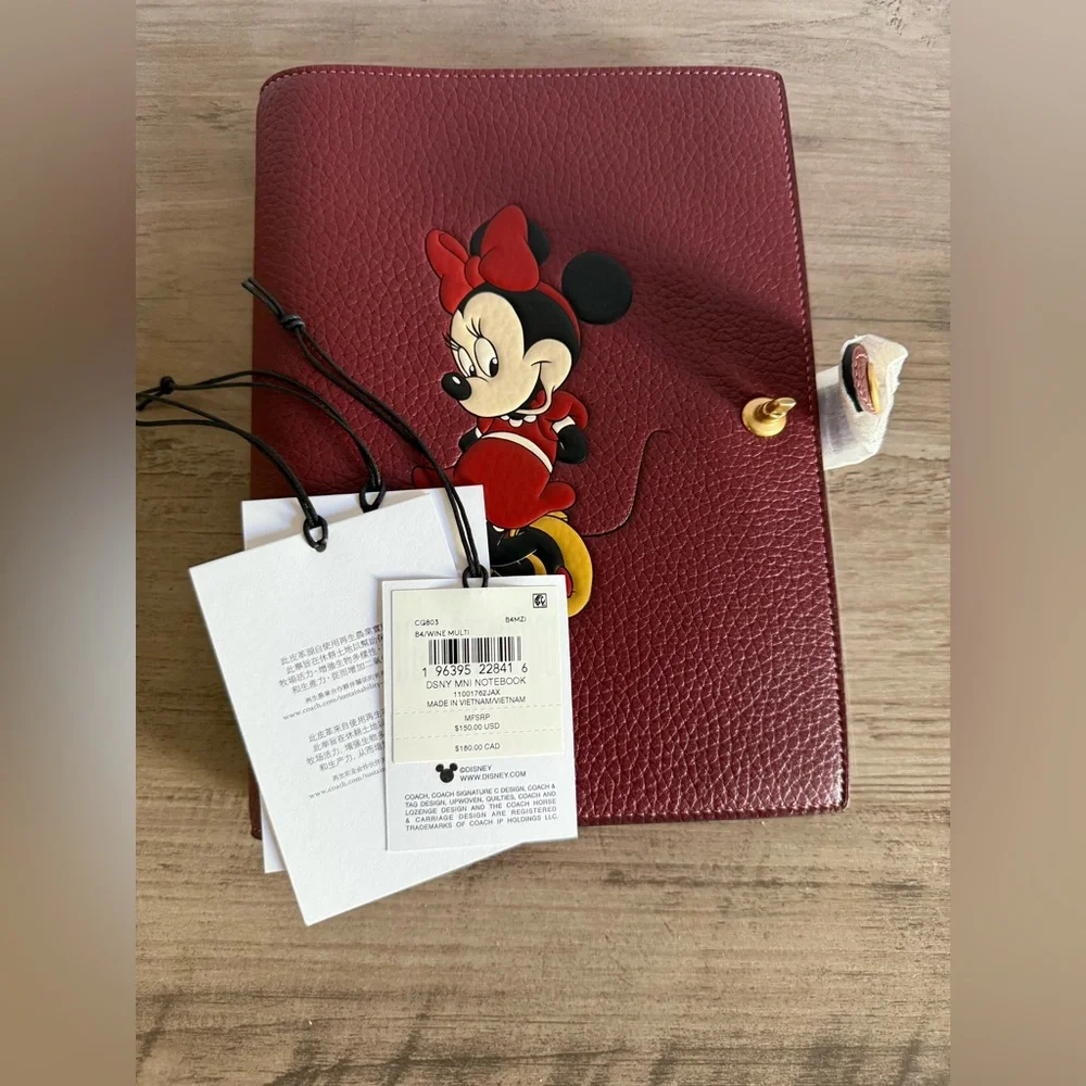 NWT Coach X Disney Notebook In Regenerative Leather With Minnie Mouse Wine CQ803